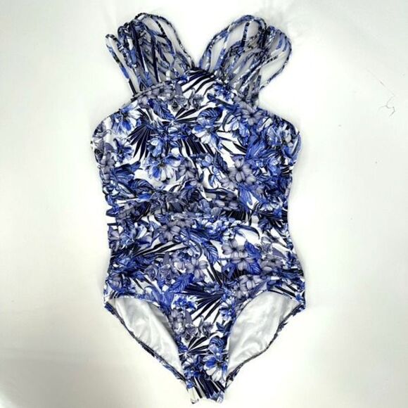 Swim‎ Solutions Royal Affair Multi Strap Mio One Piece Swimsuit Blue Women 12 - Picture 4 of 10